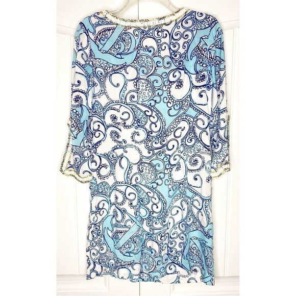 Lilly Pulitzer Sarah Beaded Tunic Dress Spa Blue Shape Up Ship Out XS Coastal - Picture 5 of 7